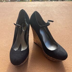 Guess Black Glitter Wedge Heels